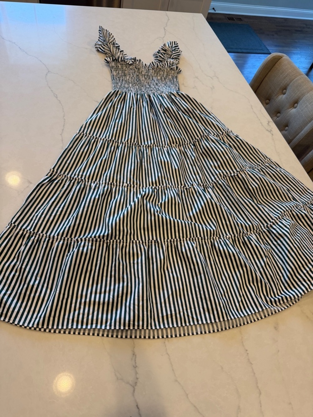 Hill House the Ellie Nap Dress Green  Striped Tiered Sundress